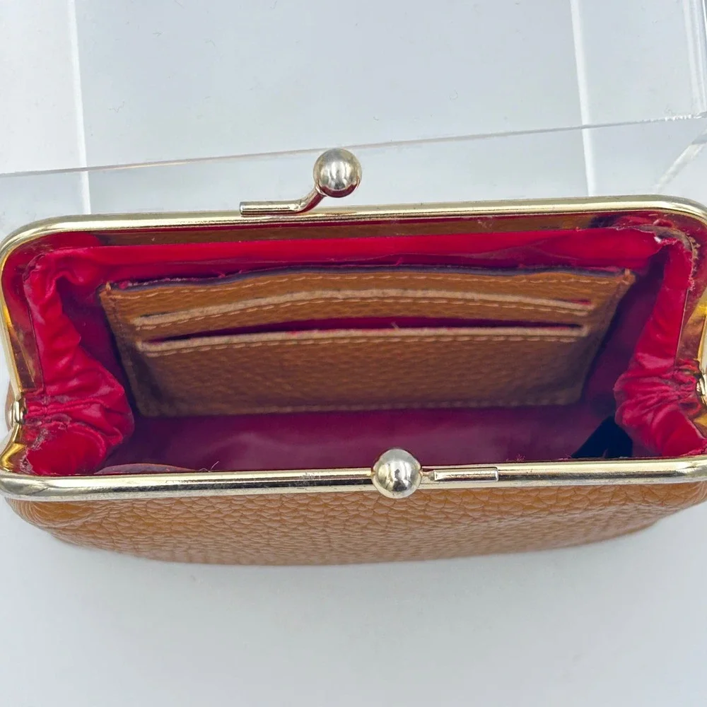 Dooney & Bourke Coin Wallet Purse Kiss Lock Designer Pebble Leather Clutch Tan